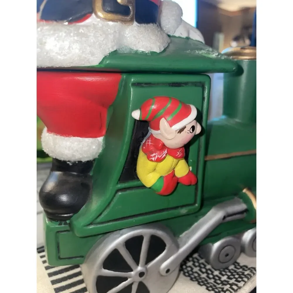 Vintage Santa Clause On A Train Christmas Cookie Jar With His Elf 12x10